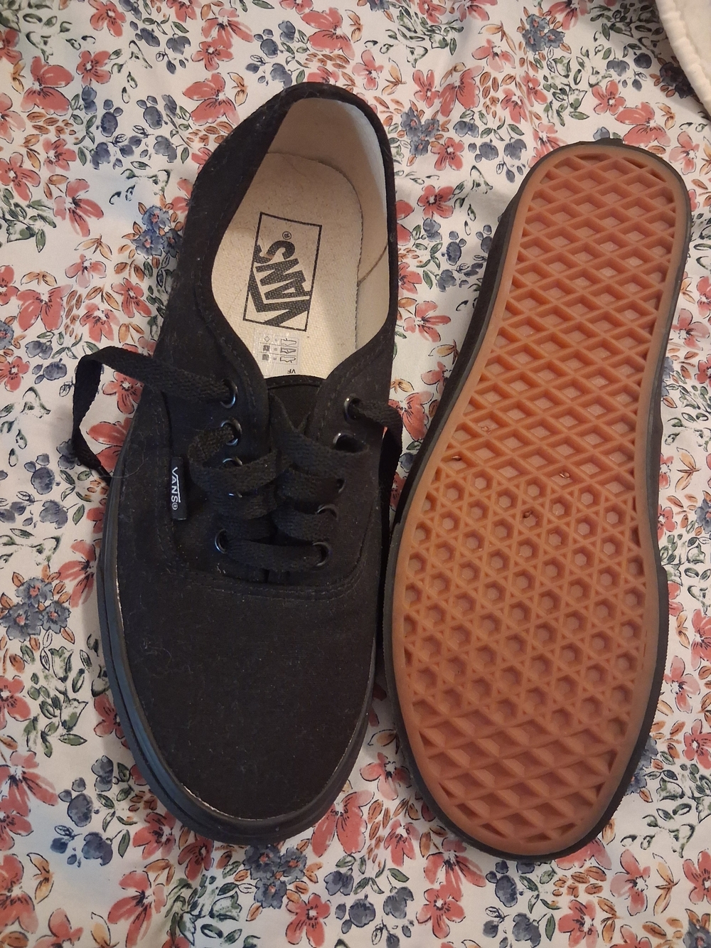 Vans Black Canvas Classic Women’s Flats with Brown Gum Sole